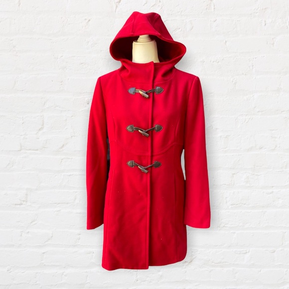 United Colors of Benetton Red Wool Toggle Hooded Coat - Picture 2 of 8